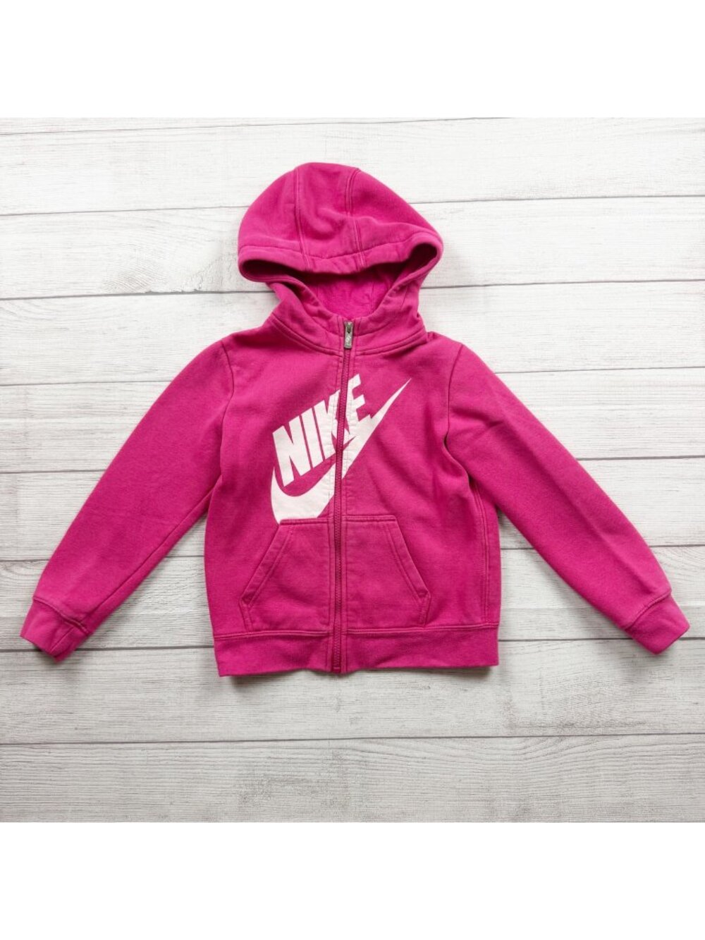 Nike Kids Logo Full Zip Hoodie Pink Fleece Lined Warm Cotton Blend 7